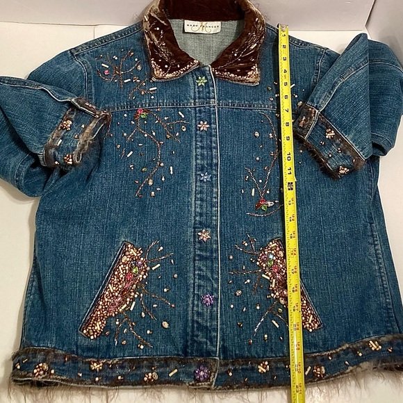Spring Sale 🌼 Mary Frances beaded bejeweled fringe jean jacket snap up M/L - Picture 8 of 13